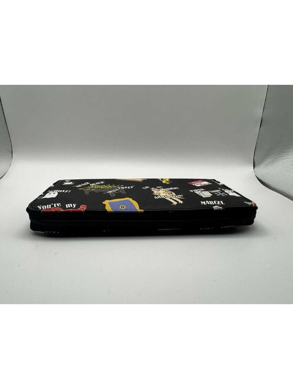FRIENDS TV Show Allover Doodle Print Zip Around Wallet Black Central Perk